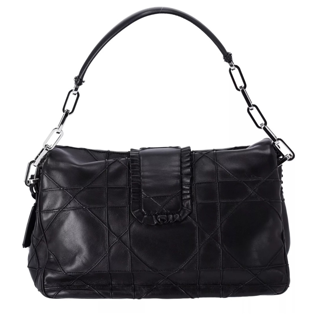 Christian Dior Black Lambskin Leather New Lock Ruffle Flap Shoulder Bag Ruffle - Picture 7 of 15